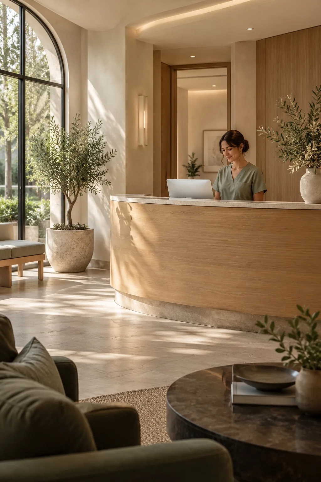 Calm, welcoming healthcare waiting lounge