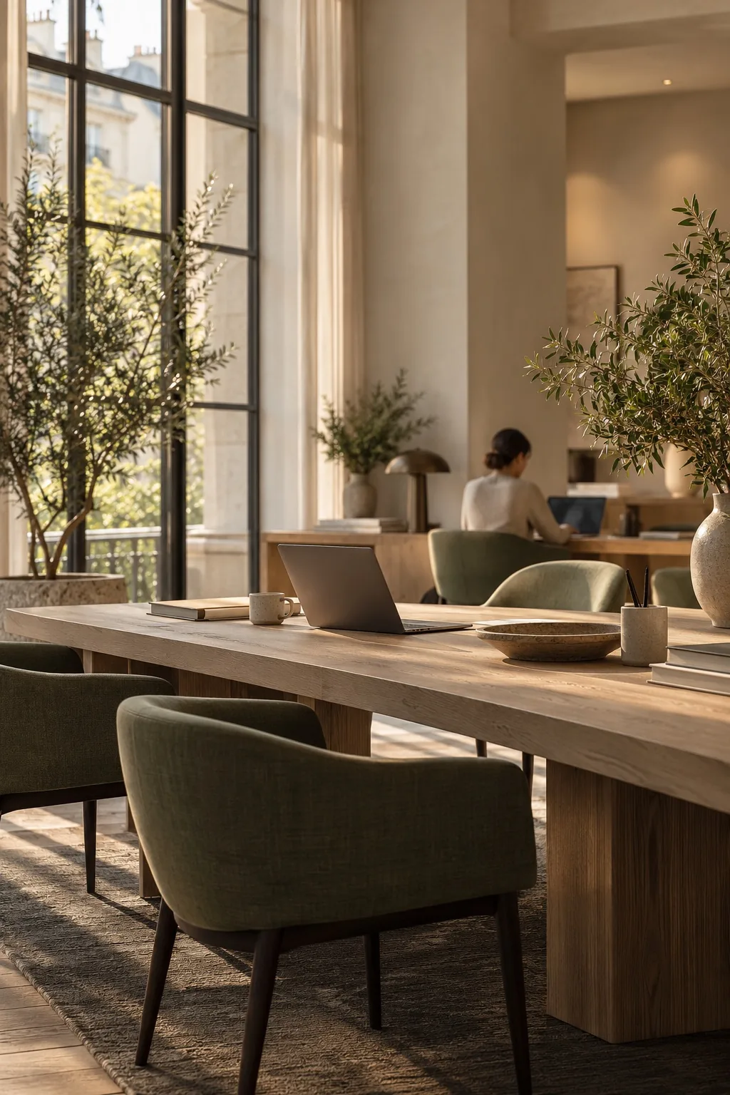 Sunlit architectural office workspace